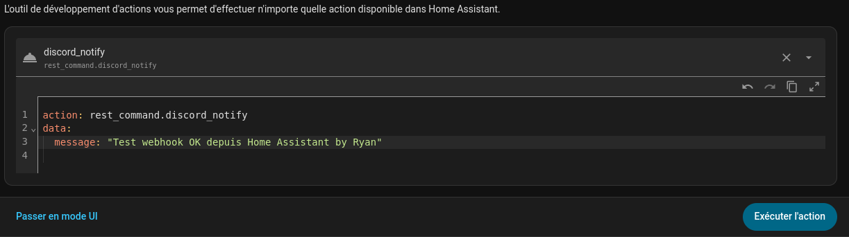 Exécution de la commande de test