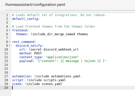 Ajout du rest_command dans configuration.yaml