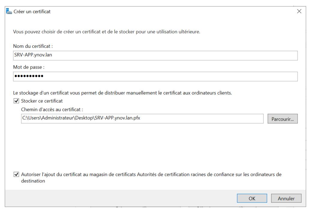Création du certificat