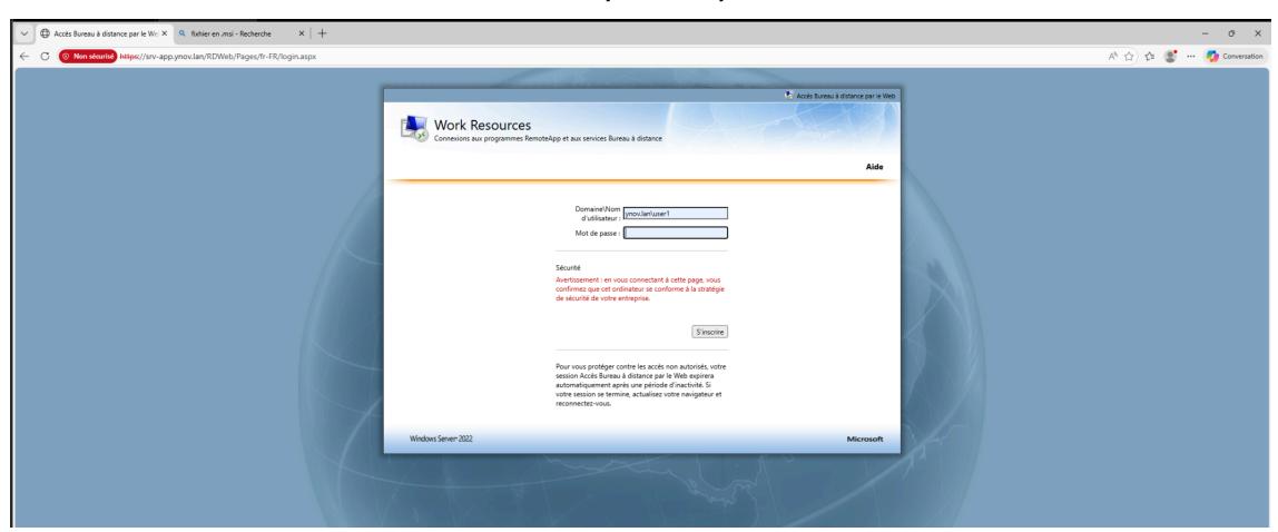 Page de connexion RDWeb