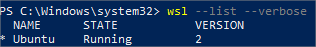Résultat de wsl --list --verbose