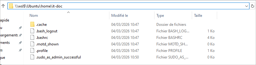 Explorateur Windows affichant les fichiers WSL